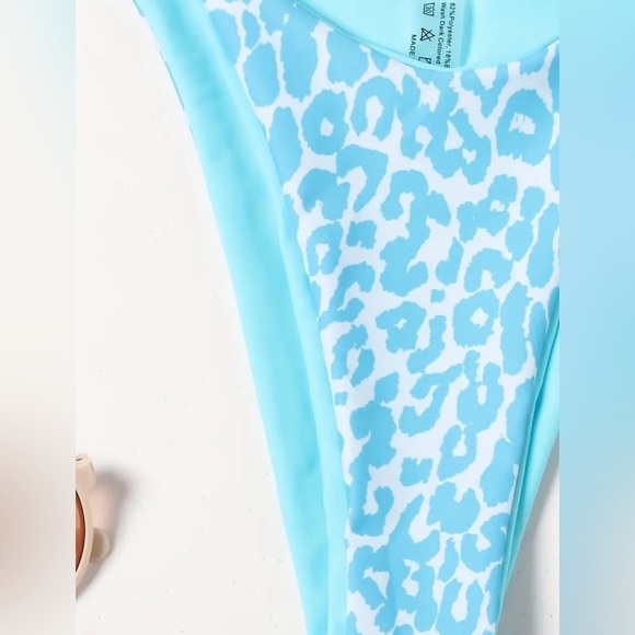 Blue Leopard Halter Tie Side Cheeky Bikini Set - Picture 9 of 12